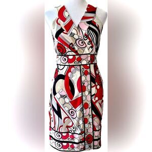 Ali Ro Wrap Dress Multicolored Abstract Pucci-like print red pink game day 0